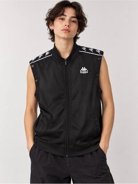 Kappa Black Track Vest Zip Up Logo Tape Sleeveless Streetwear Athleisure